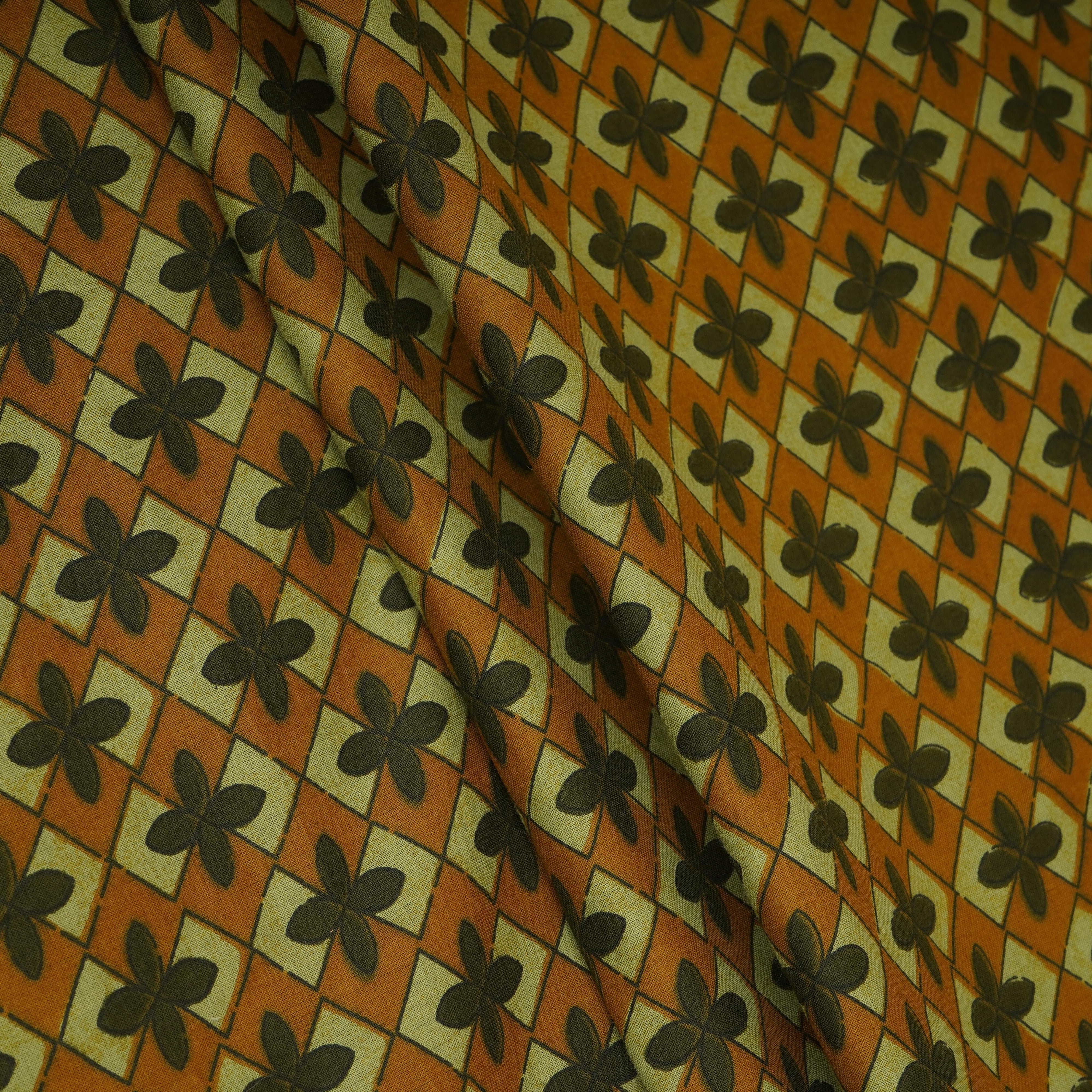 Mustard Ajrakh Print Cotton Fabric AFI-29575 - TradeUNO