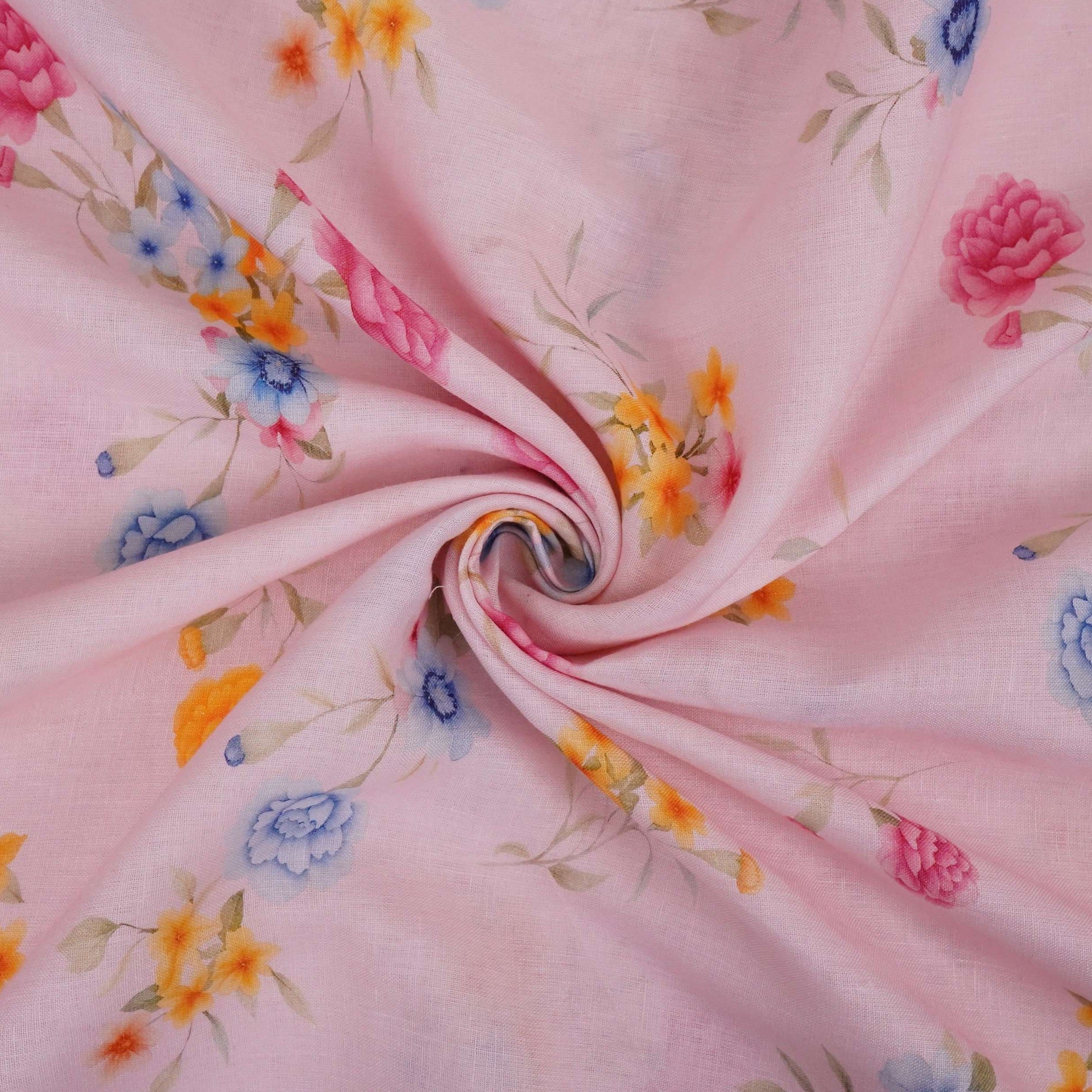 Light Pink floral print 40s Pure Linen Fabric VF-31347 - TradeUNO