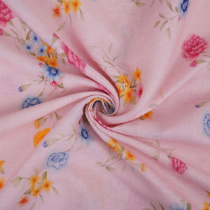 Light Pink floral print 40s Pure Linen Fabric VF-31347 - TradeUNO