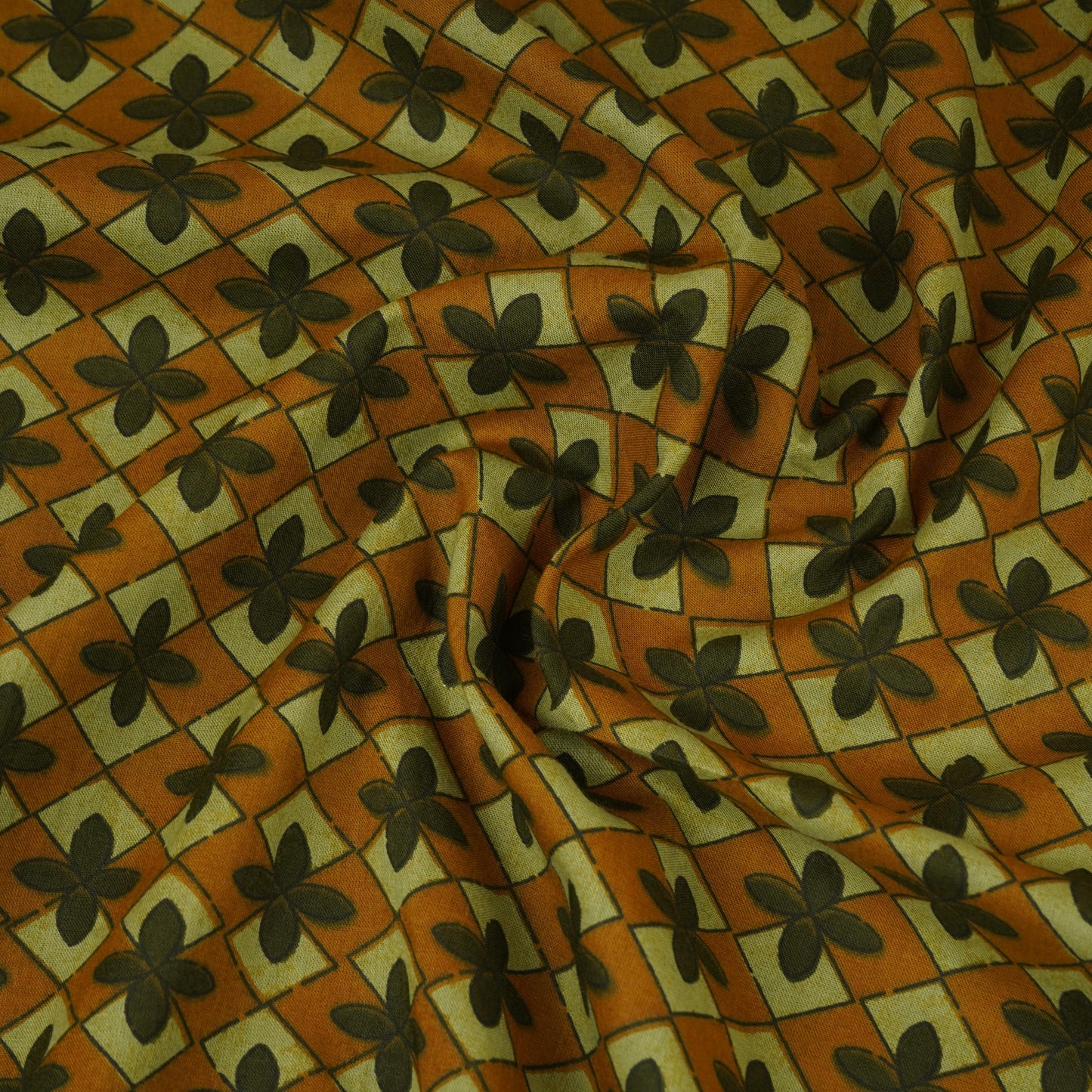 Mustard Ajrakh Print Cotton Fabric AFI-29575