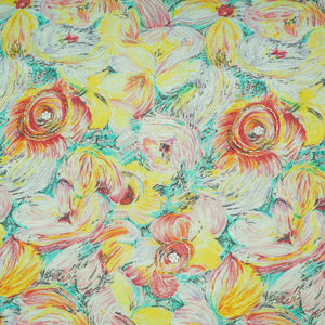 Yellow Cutdana & Pearl Floral Print Pure Tissue Fabric 21278