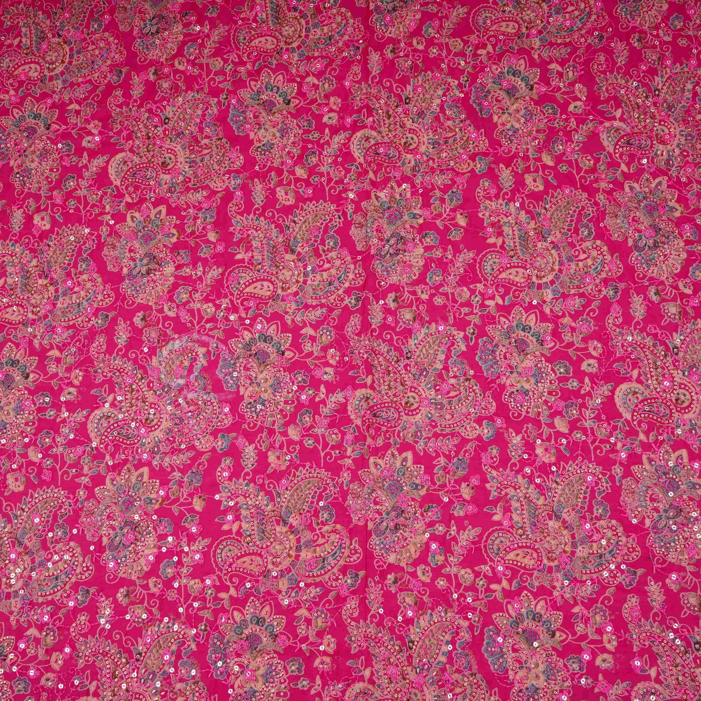 Magenta Pink Foil floral embroidery Eri Cotton Silk Fabric MTFG-31056