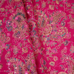 Magenta Pink Foil floral embroidery Eri Cotton Silk Fabric MTFG-31056 - TradeUNO