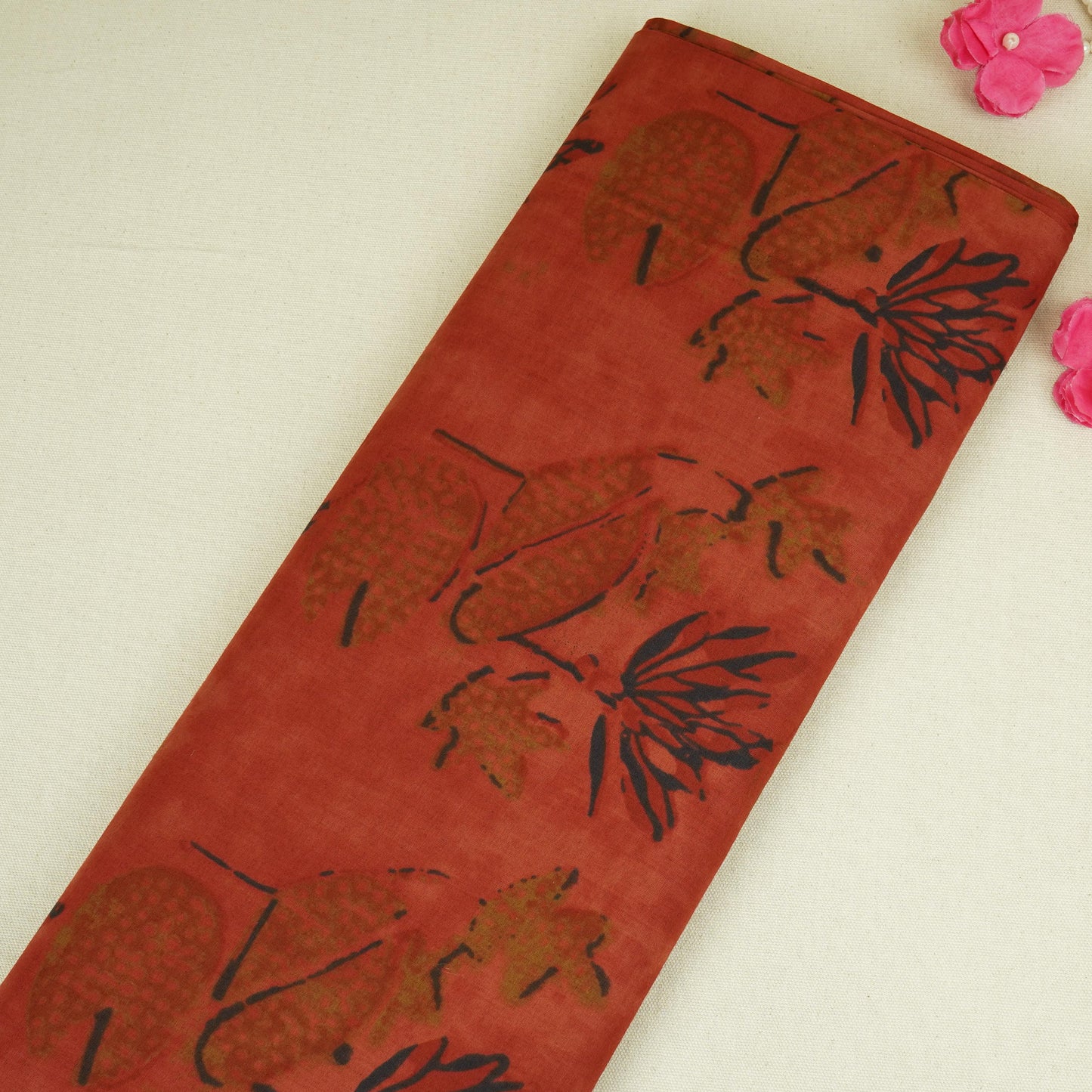 Maroon Floral Print Cotton Fabric AFI-29577