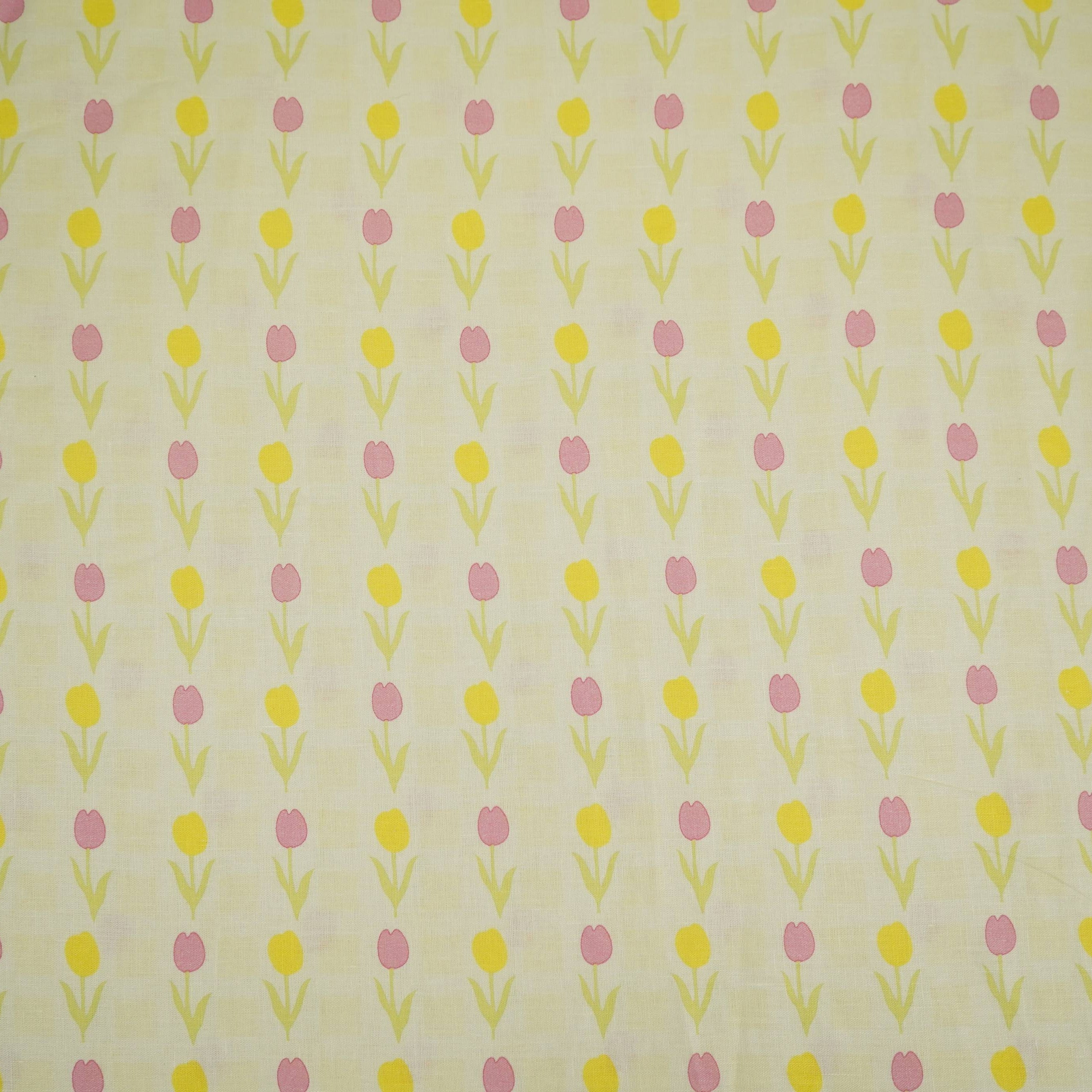 Cream floral print 40s Pure Linen Fabric VF-31351 - TradeUNO