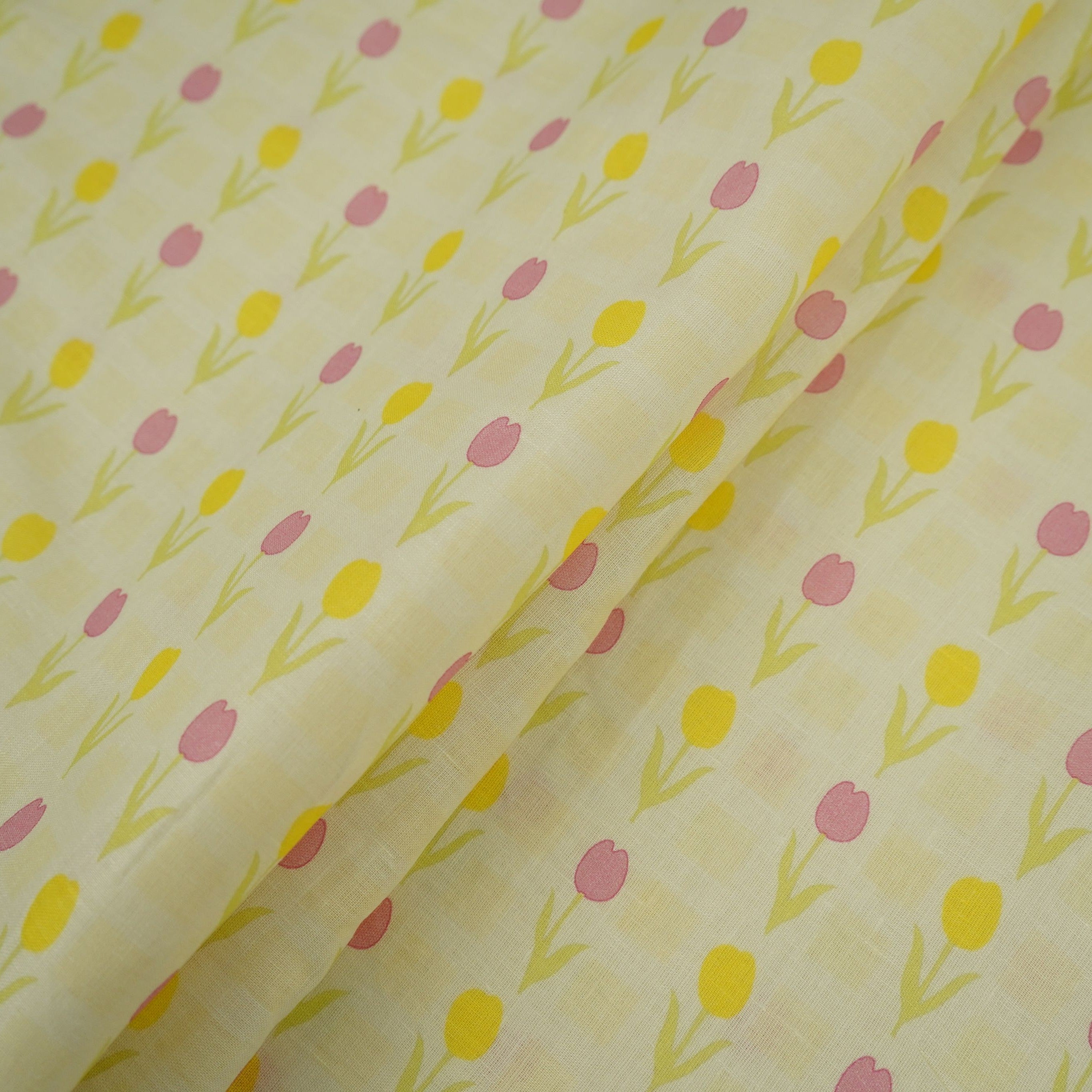 Cream floral print 40s Pure Linen Fabric VF-31351 - TradeUNO