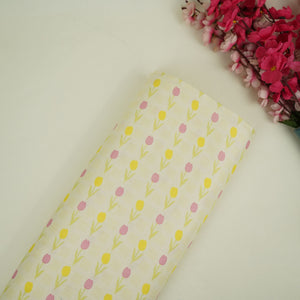 Cream floral print 40s Pure Linen Fabric VF-31351 - TradeUNO