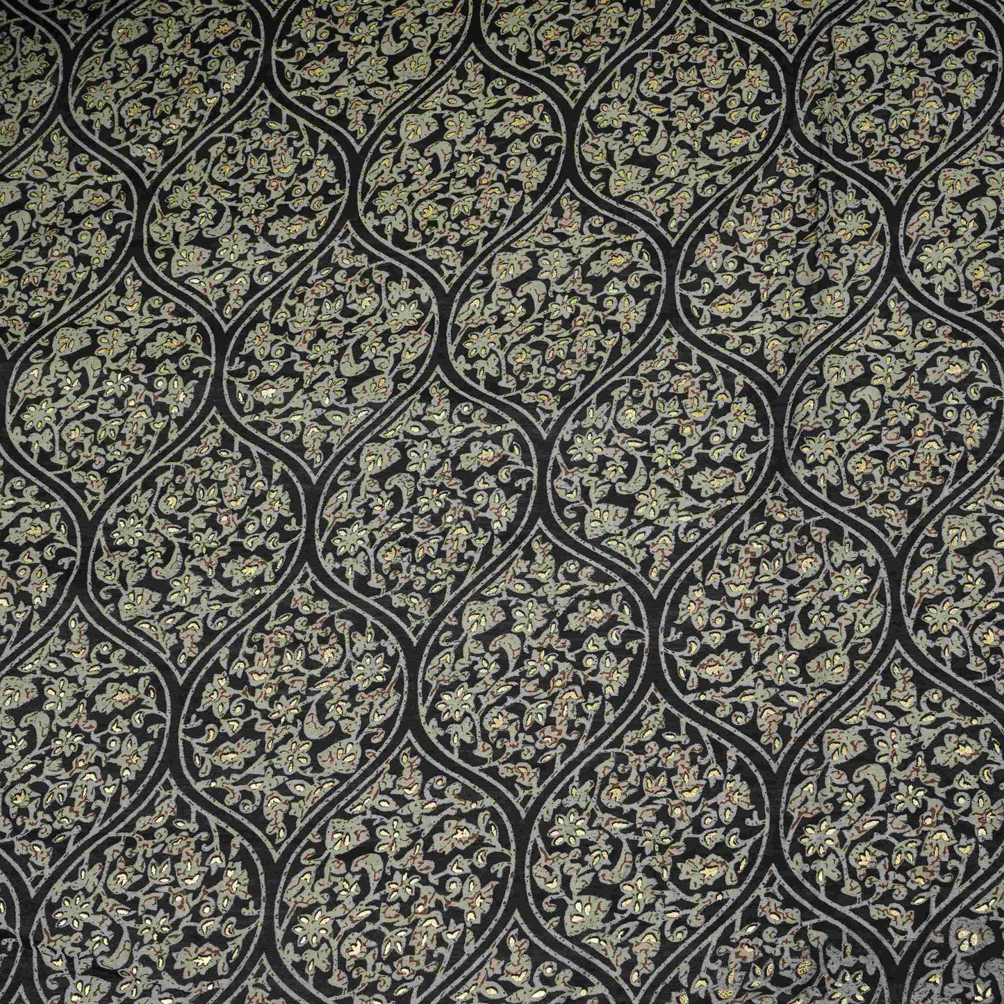 Black Foil floral print Eri Cotton Fabric MTFG-31076