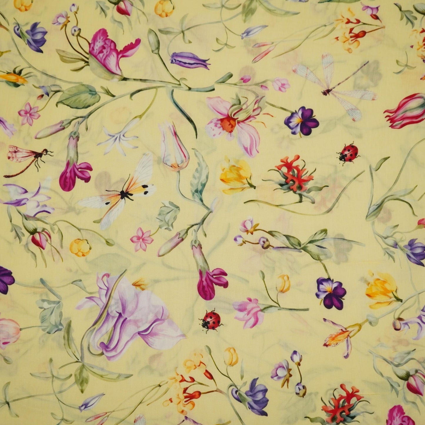 Butter Yellow floral print Muslin Fabric VF-31375