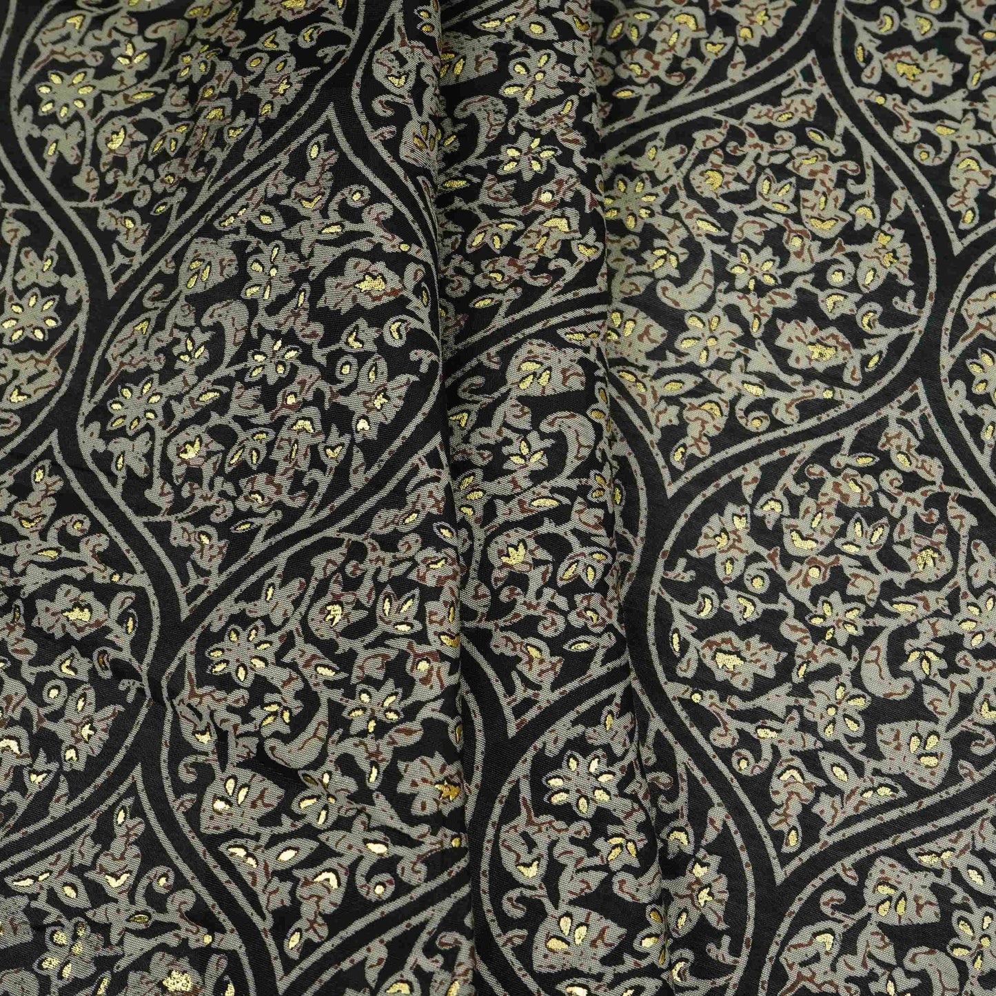 Black Foil floral print Eri Cotton Fabric MTFG-31076