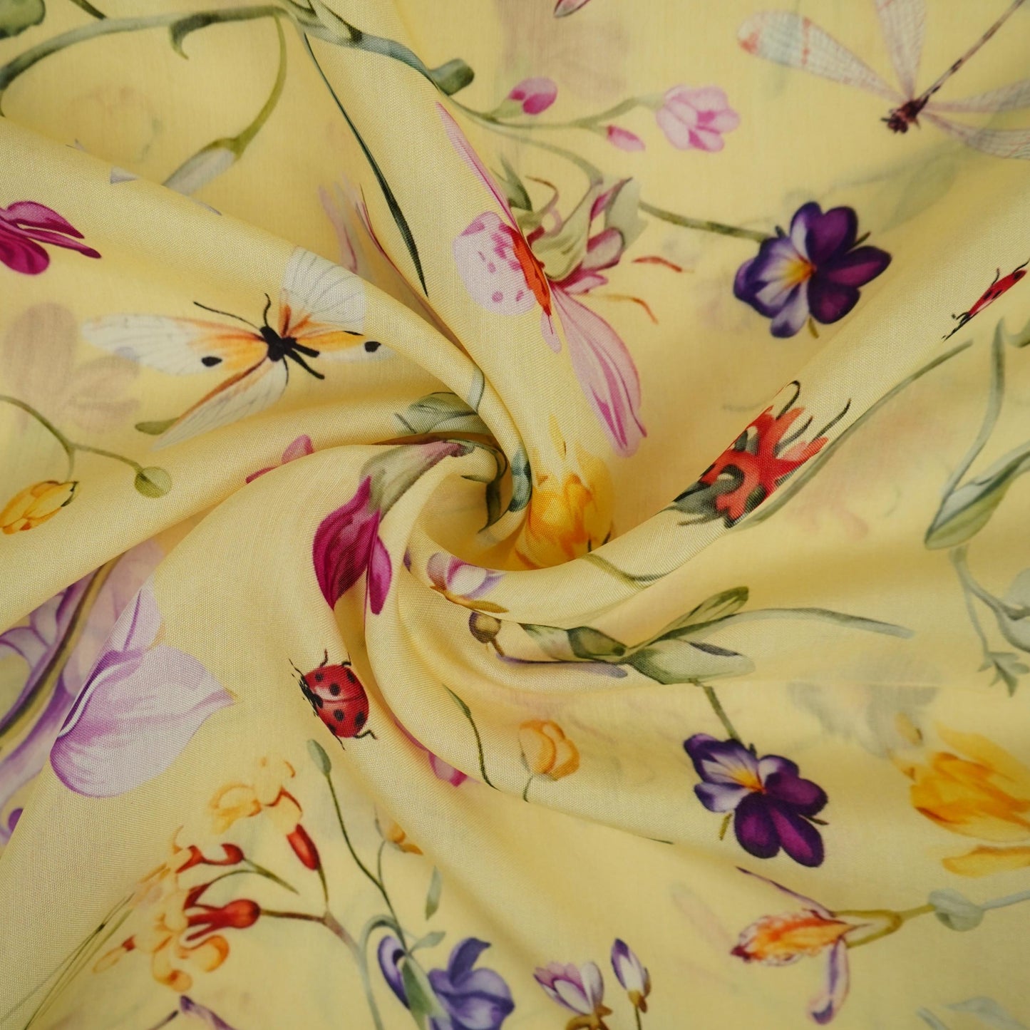Butter Yellow floral print Muslin Fabric VF-31375