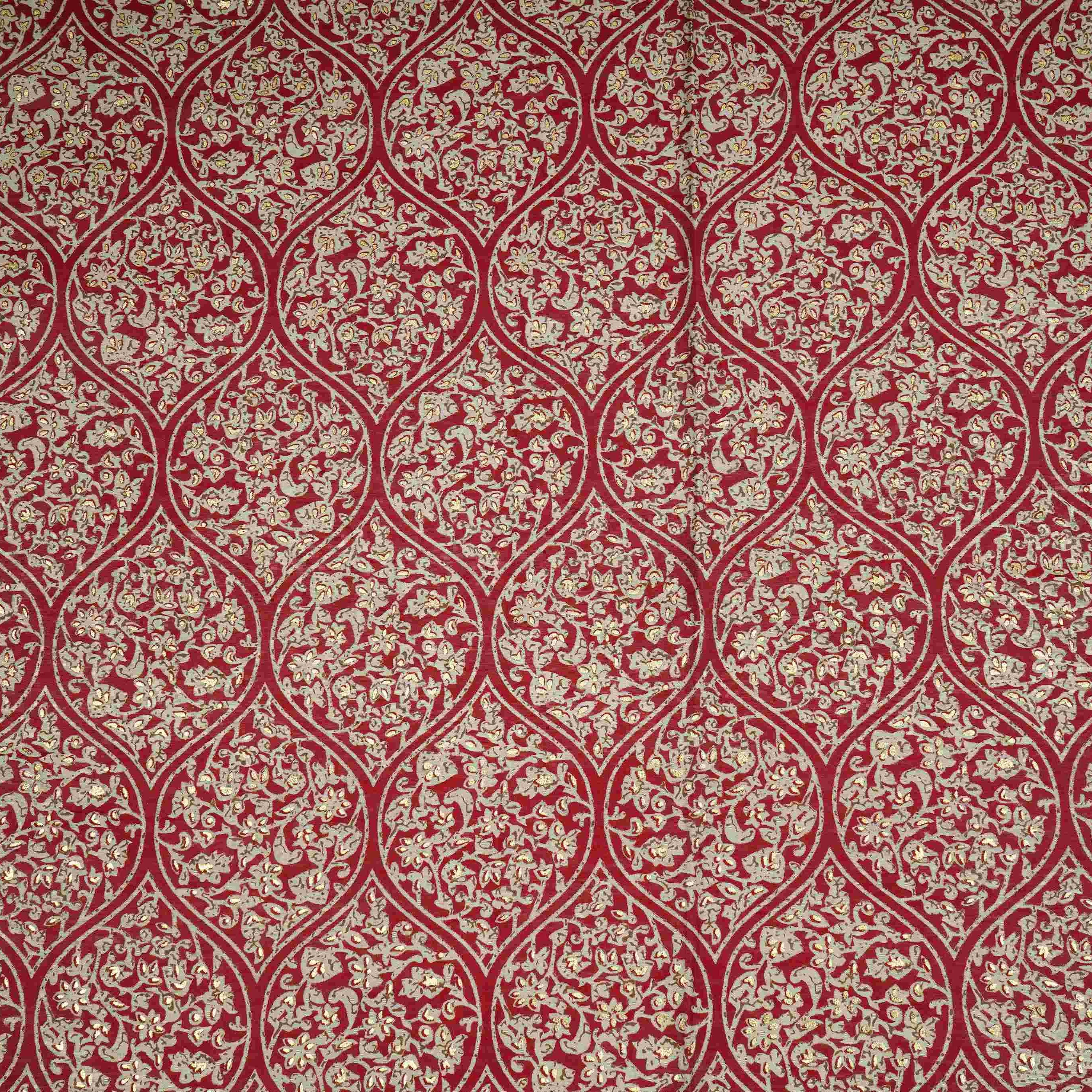 Maroon Foil floral print Eri Cotton Fabric MTFG-31071 - TradeUNO