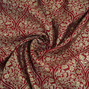 Maroon Foil floral print Eri Cotton Fabric MTFG-31071 - TradeUNO