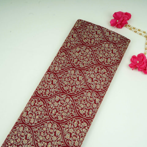 Maroon Foil floral print Eri Cotton Fabric MTFG-31071