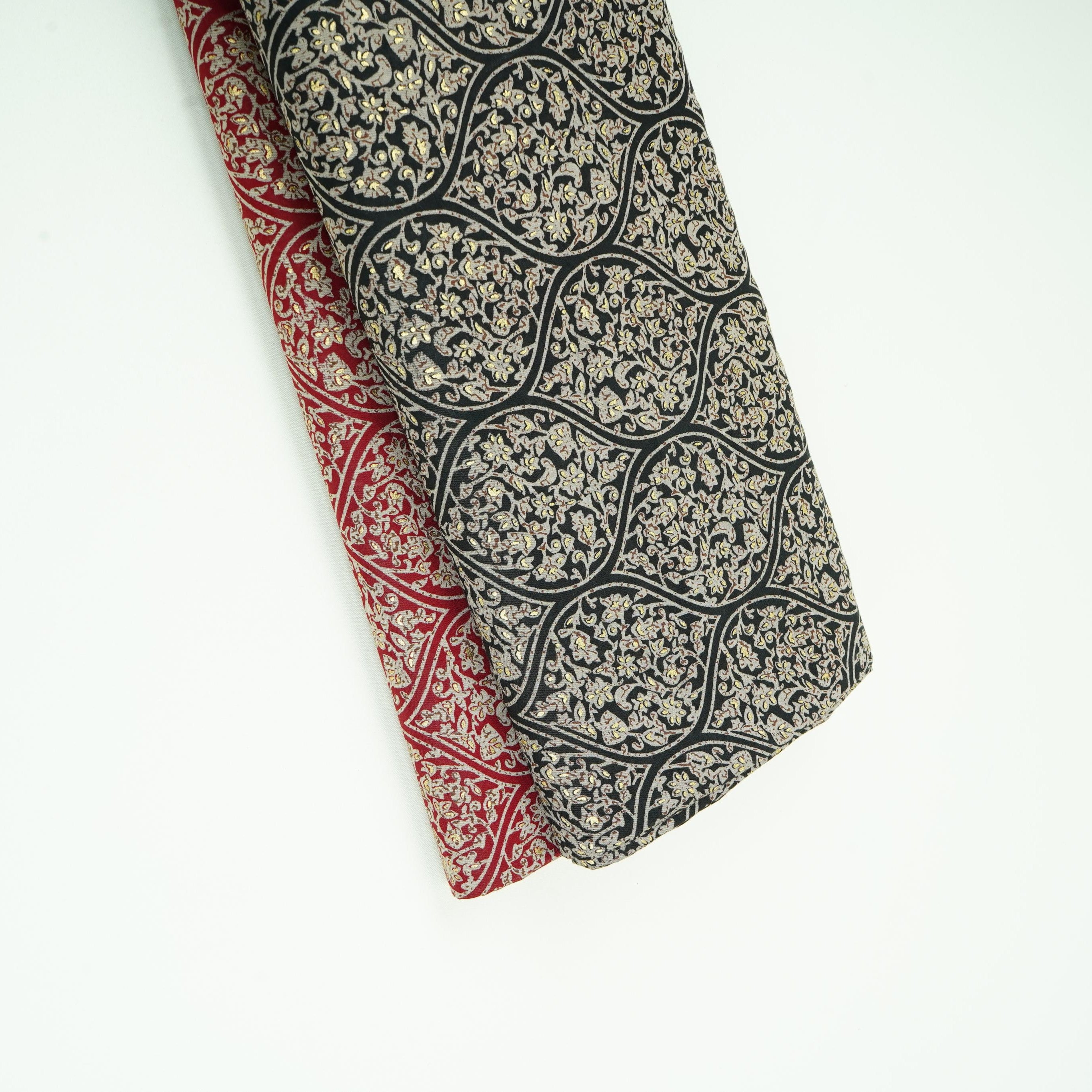 Maroon Foil floral print Eri Cotton Fabric MTFG-31071 - TradeUNO