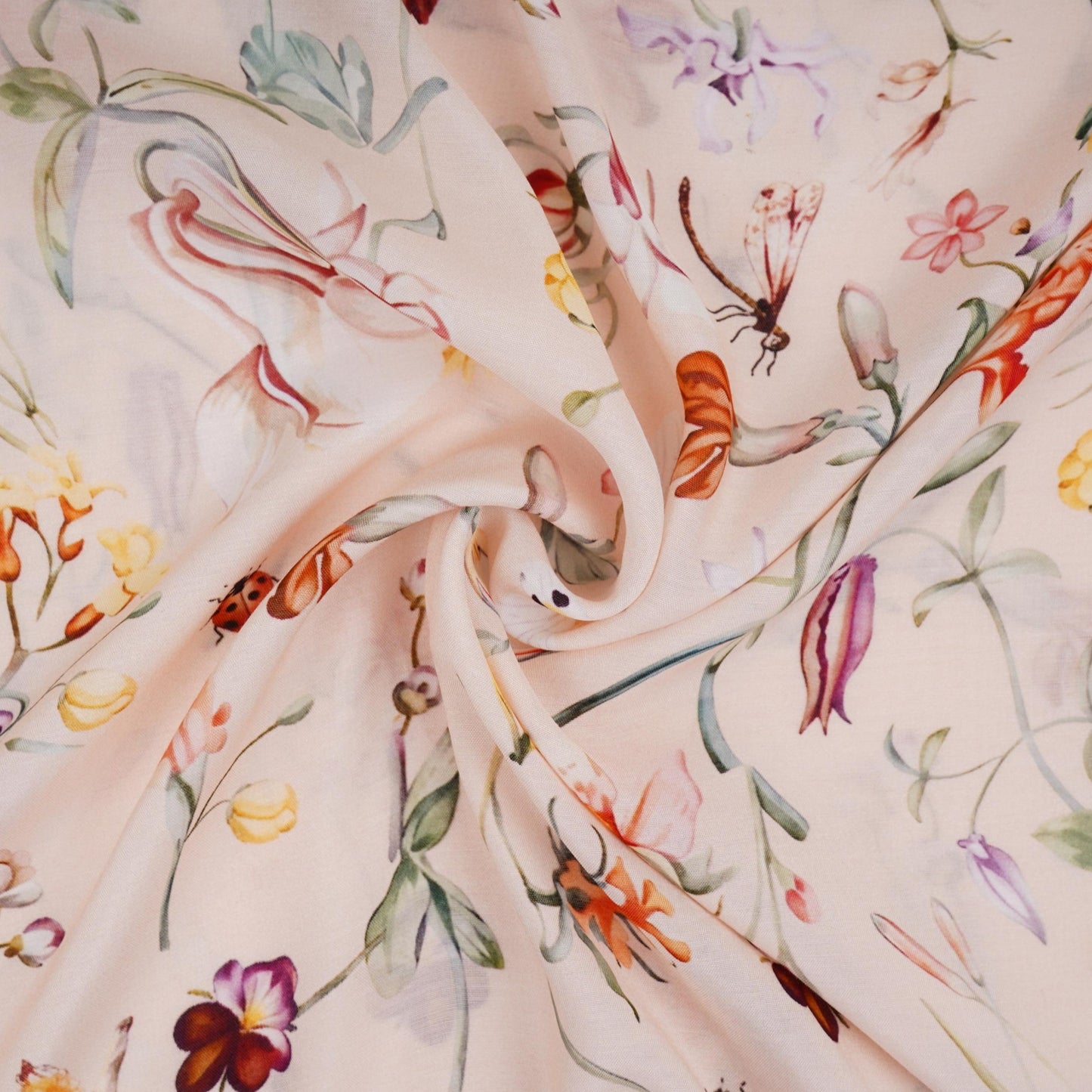 Peach floral print Muslin Fabric VF-31374