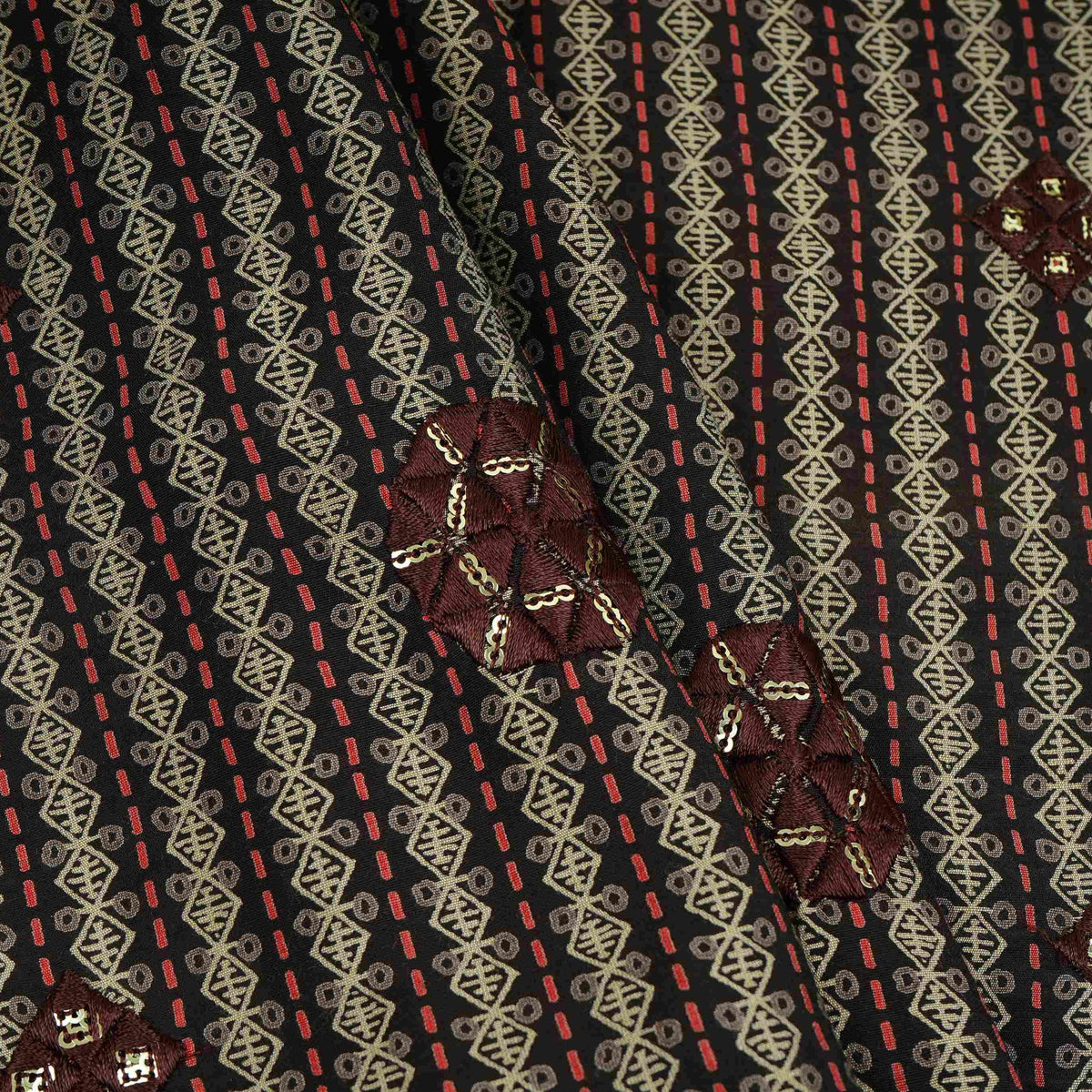 Charcoal Brown Geometrical Stripes Eri Cotton Silk Fabric MTFG-31054 - TradeUNO