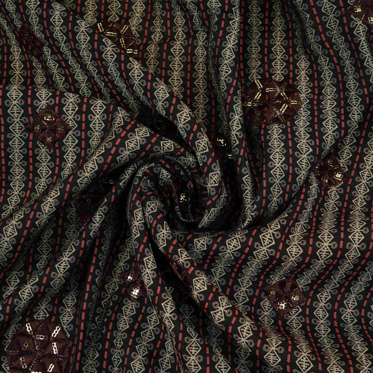 Charcoal Brown Geometrical Stripes Eri Cotton Silk Fabric MTFG-31054 - TradeUNO