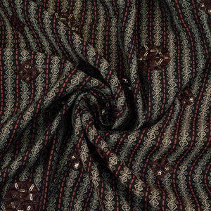 Charcoal Brown Geometrical Stripes Eri Cotton Silk Fabric MTFG-31054 - TradeUNO