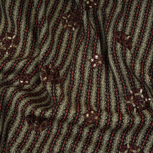 Charcoal Brown Geometrical Stripes Eri Cotton Silk Fabric MTFG-31054 - TradeUNO