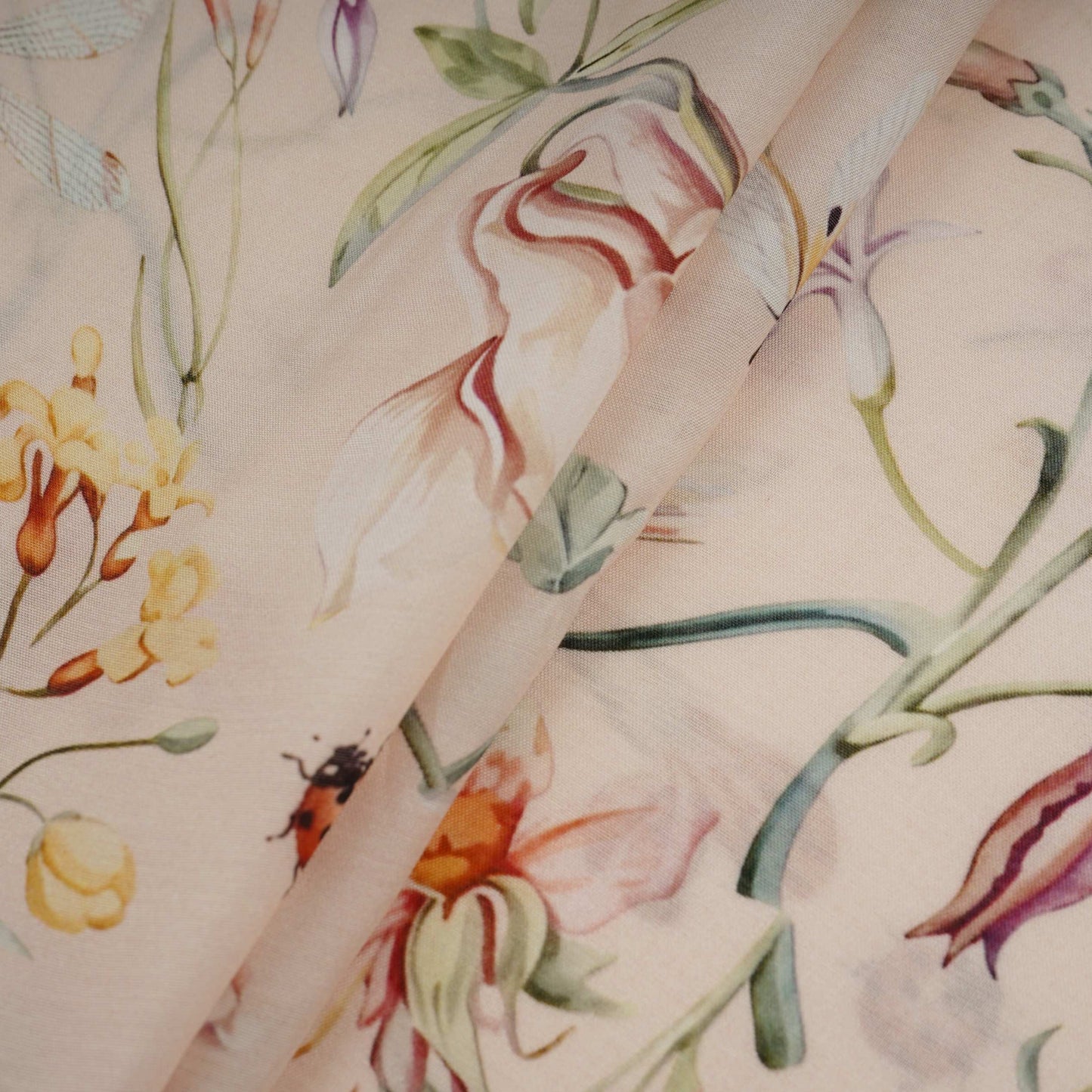 Peach floral print Muslin Fabric VF-31374