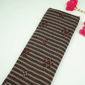Charcoal Brown Geometrical Stripes Eri Cotton Silk Fabric MTFG-31054 - TradeUNO
