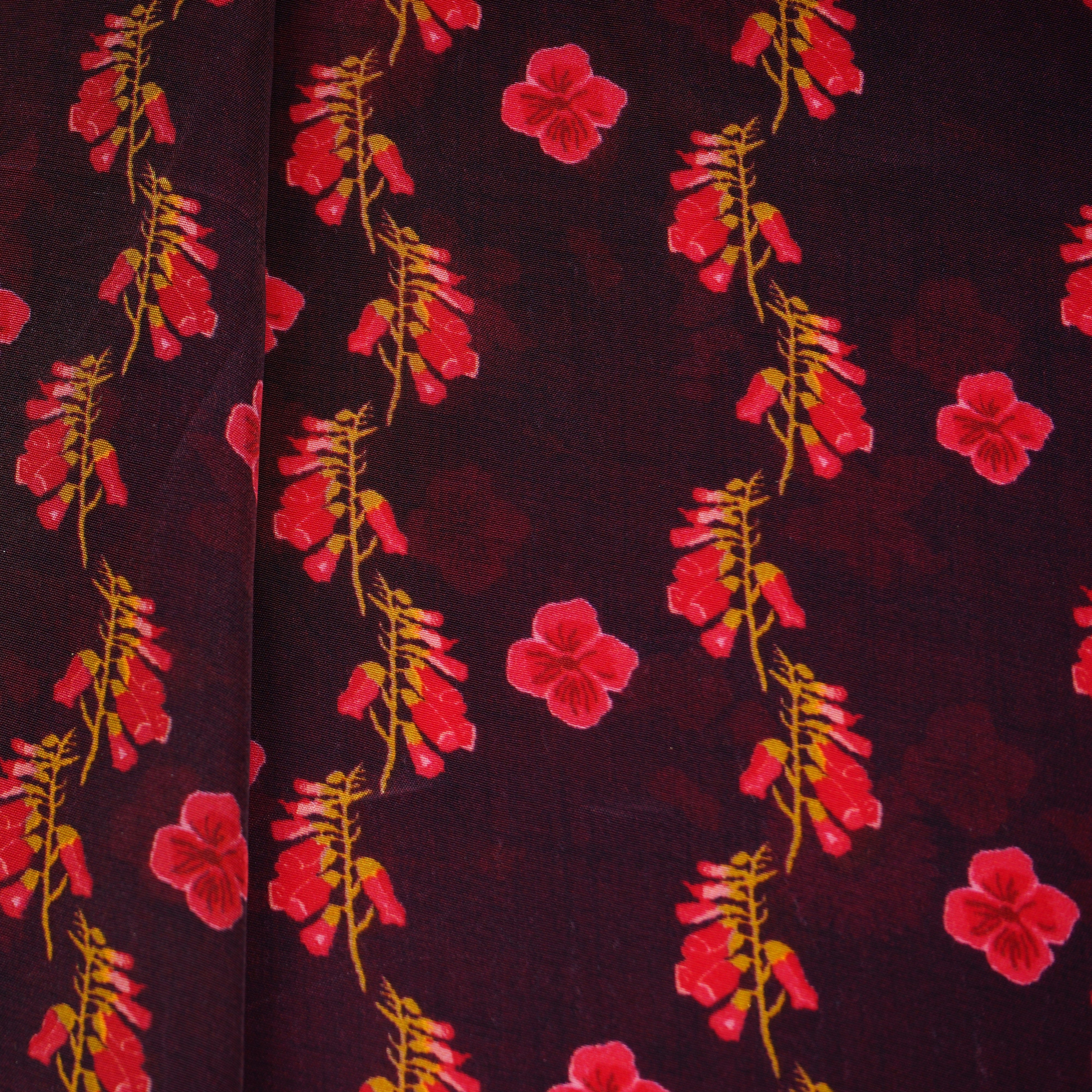Wine Floral Print Natural Crepe Fabric 21256