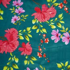 Bottle Green Floral Print Natural Crepe Fabric 21250