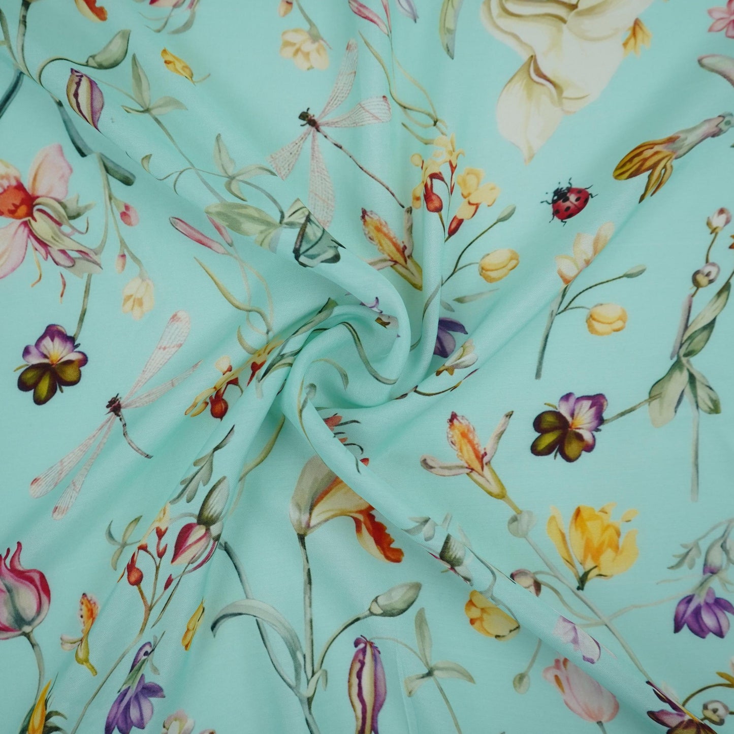 Ice Blue floral print Muslin Fabric VF-31373