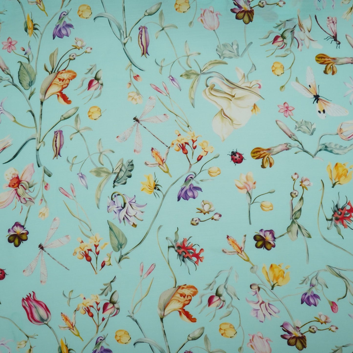 Ice Blue floral print Muslin Fabric VF-31373