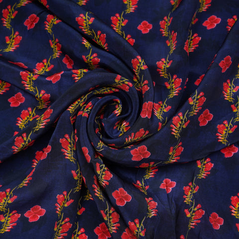 Blue Floral Print Natural Crepe Fabric 21054