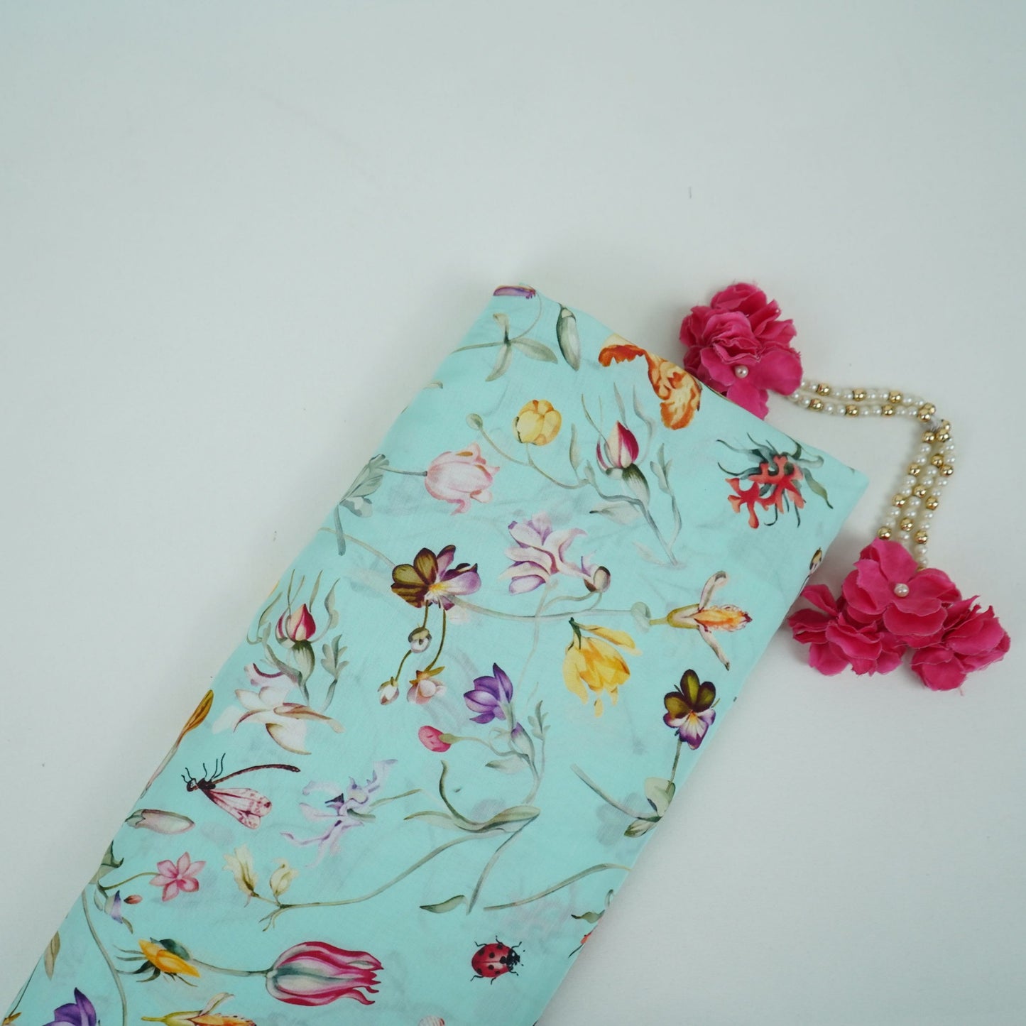 Ice Blue floral print Muslin Fabric VF-31373