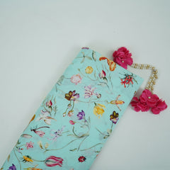 Ice Blue floral print Muslin Fabric VF-31373