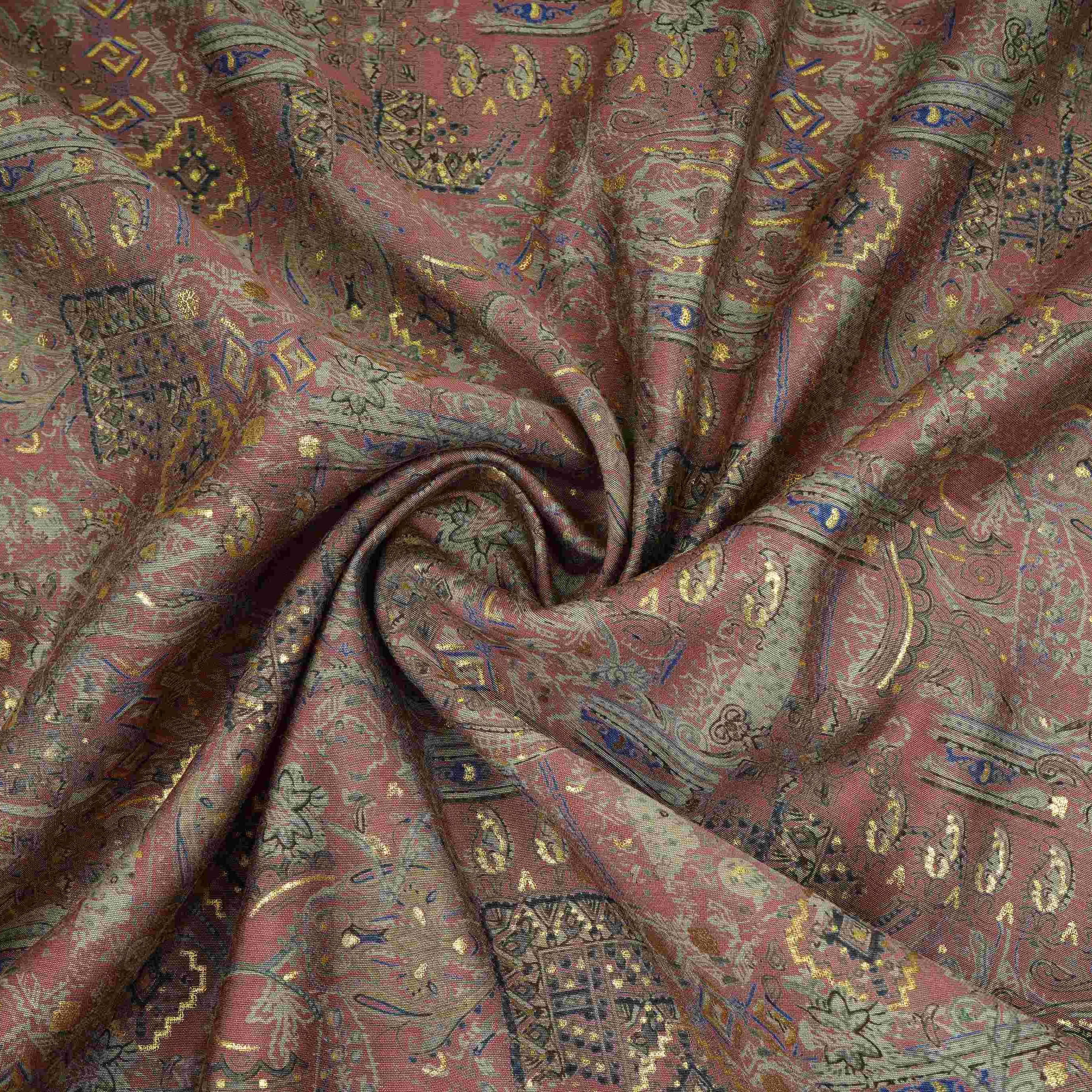 Mauve Pink Foil Traditional print Eri Cotton Fabric MTFG-31070 - TradeUNO