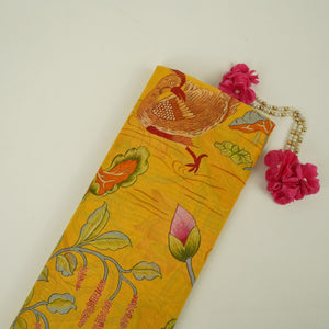 Mustard Yellow floral print Mul Chanderi Fabric VF-31342 - TradeUNO