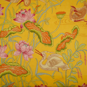 Mustard Yellow floral print Mul Chanderi Fabric VF-31342 - TradeUNO