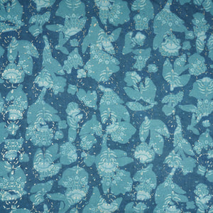 Blue with Multicolor Dabu Foil Print Cotton Fabric NC-29646 - TradeUNO