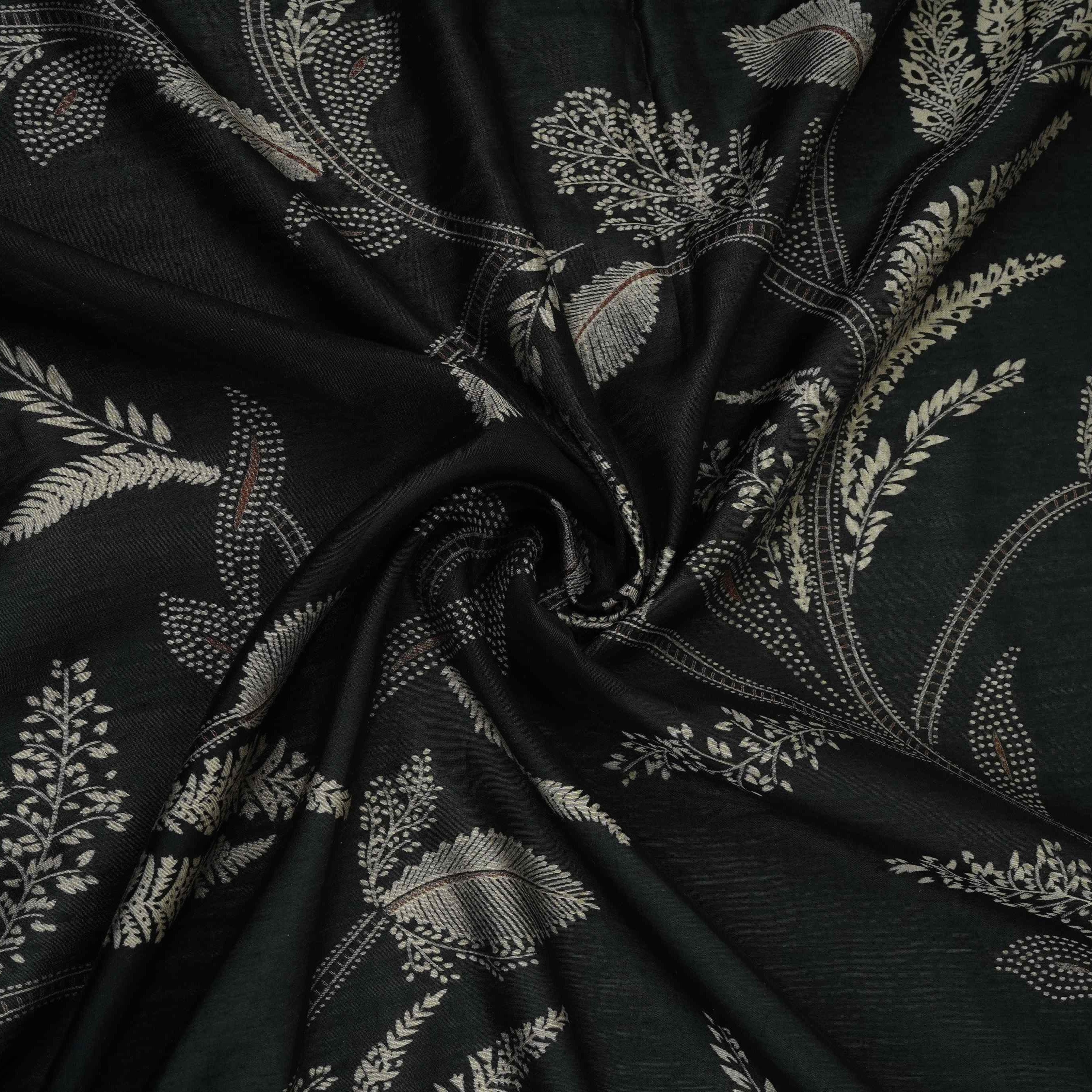Black Foil floral print Eri Cotton Fabric MTFG-31063 - TradeUNO
