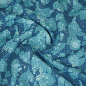 Blue with Multicolor Dabu Foil Print Cotton Fabric NC-29646 - TradeUNO