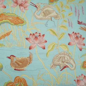Aqua Blue floral print Mul Chanderi Fabric VF-31341 - TradeUNO