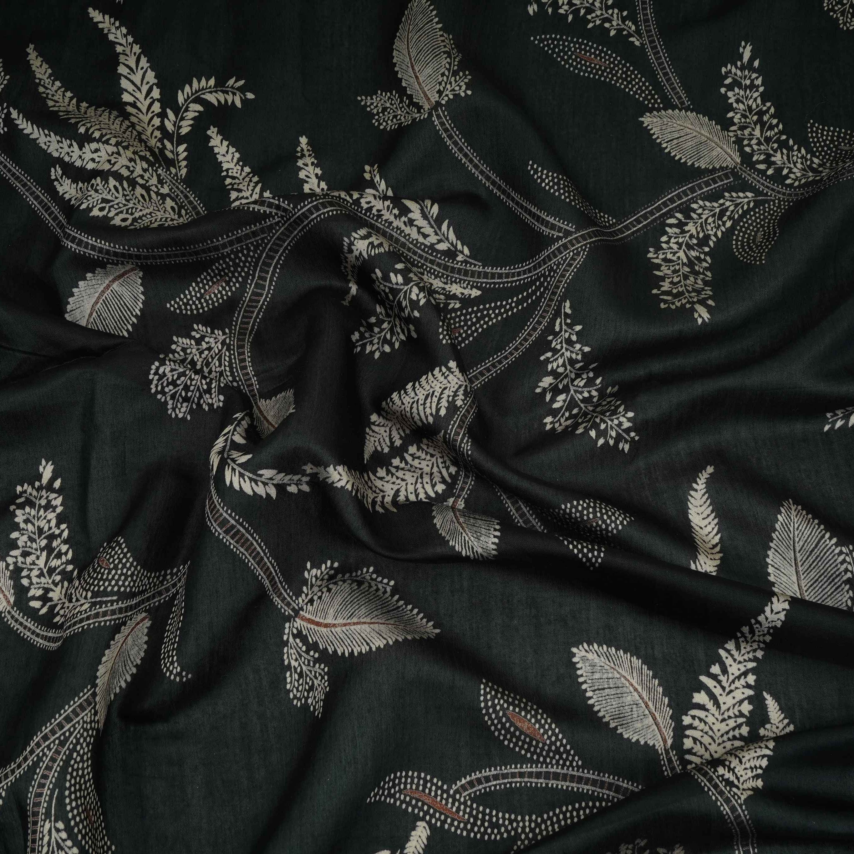 Black Foil floral print Eri Cotton Fabric MTFG-31063 - TradeUNO