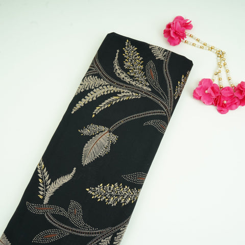 Black Foil floral print Eri Cotton Fabric MTFG-31063