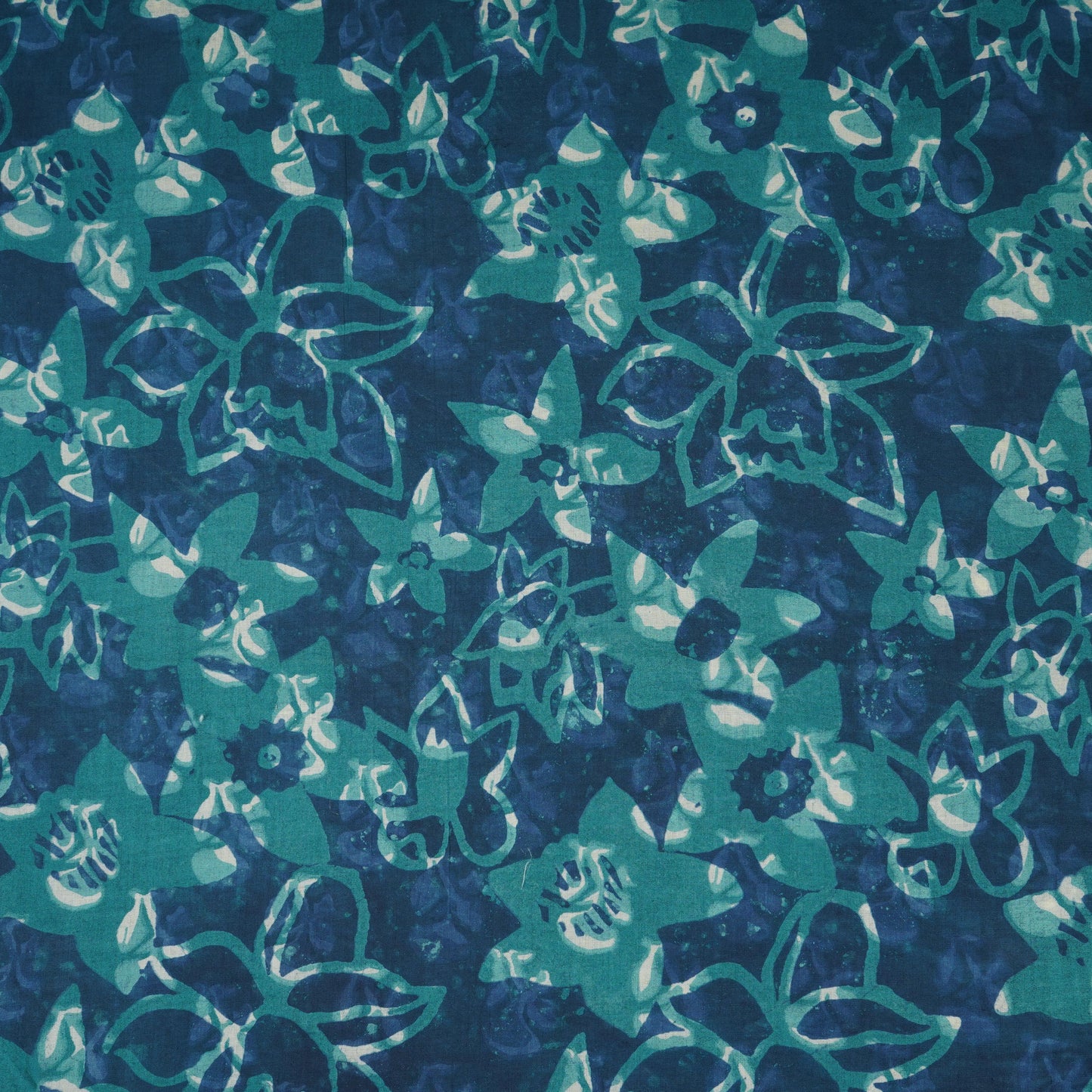Blue with Multicolor Dabu Print Cotton Fabric NC-29664