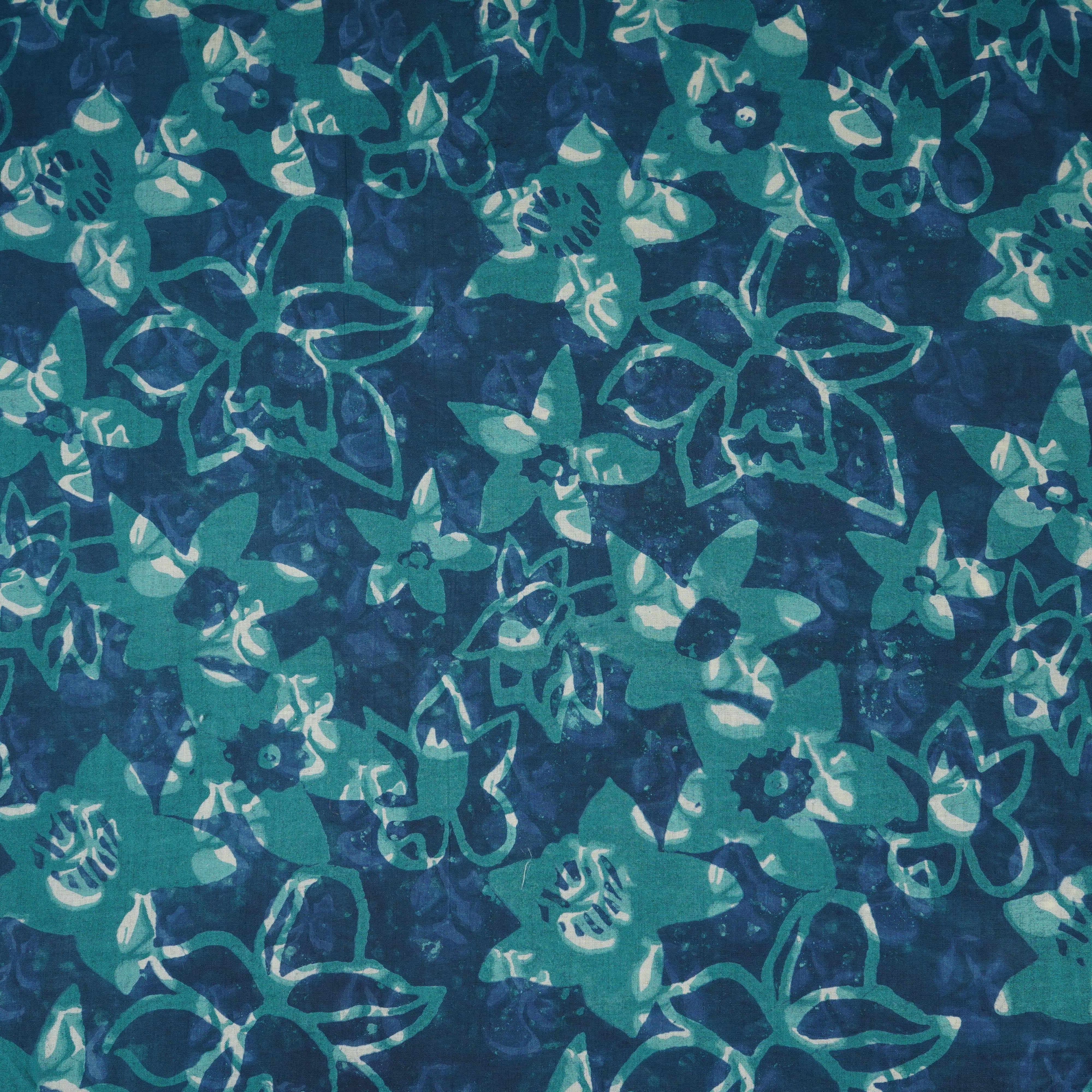 Blue with Multicolor Dabu Print Cotton Fabric NC-29664 - TradeUNO
