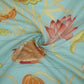 Aqua Blue floral print Mul Chanderi Fabric VF-31341