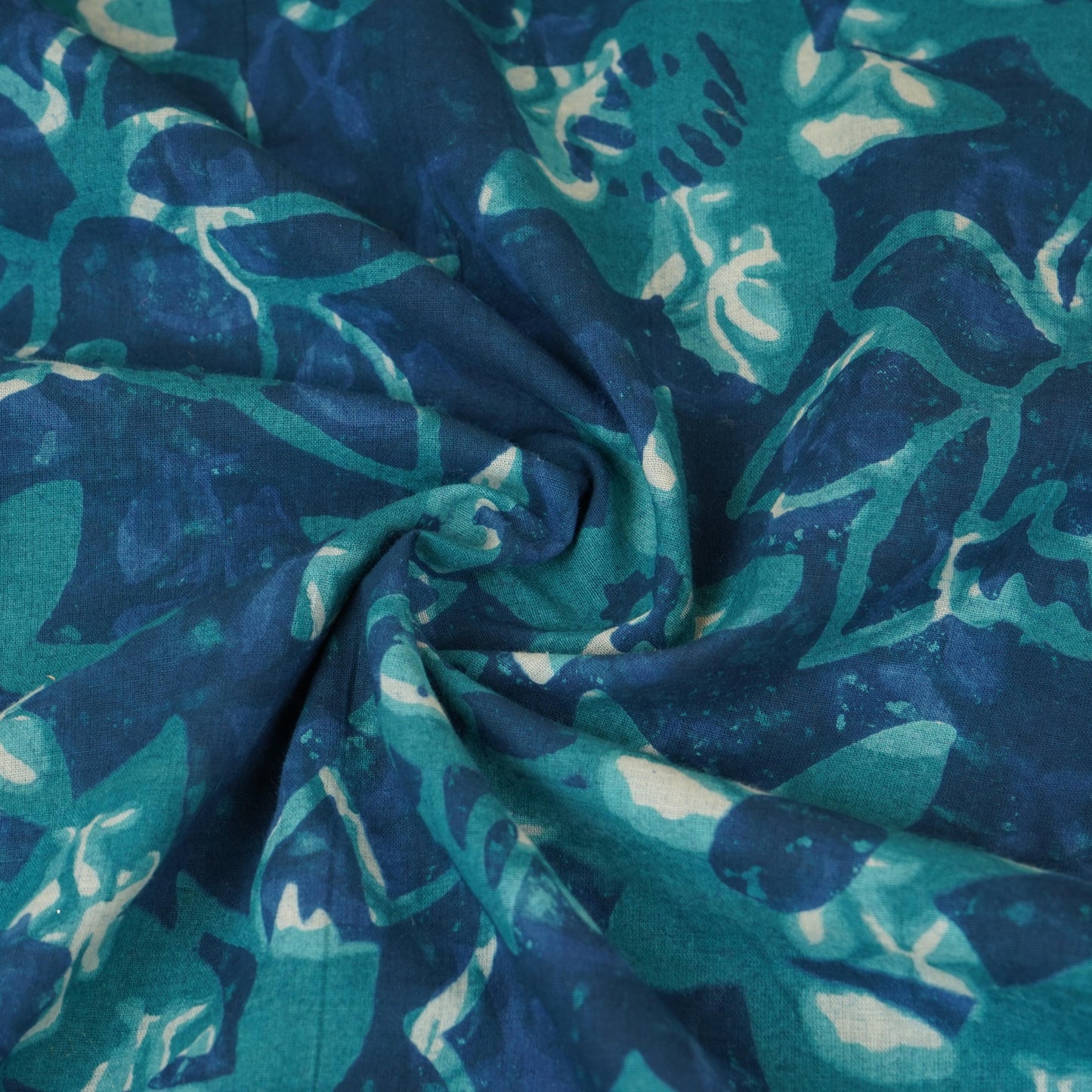 Blue with Multicolor Dabu Print Cotton Fabric NC-29664