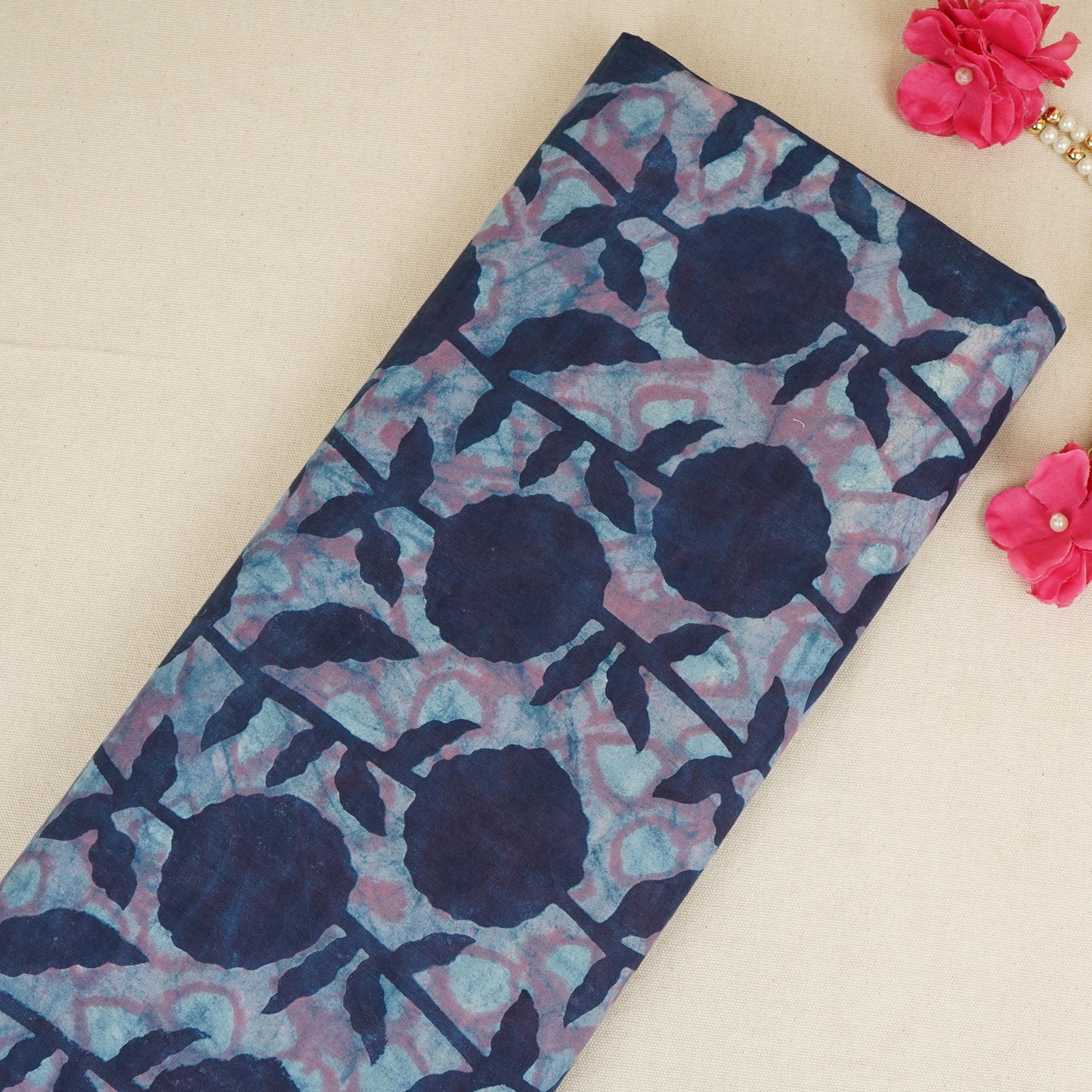 Blue with Multicolor Dabu Foil Print Cotton Fabric NC-29660