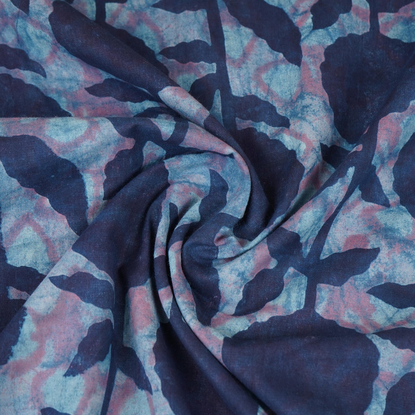 Blue with Multicolor Dabu Foil Print Cotton Fabric NC-29660