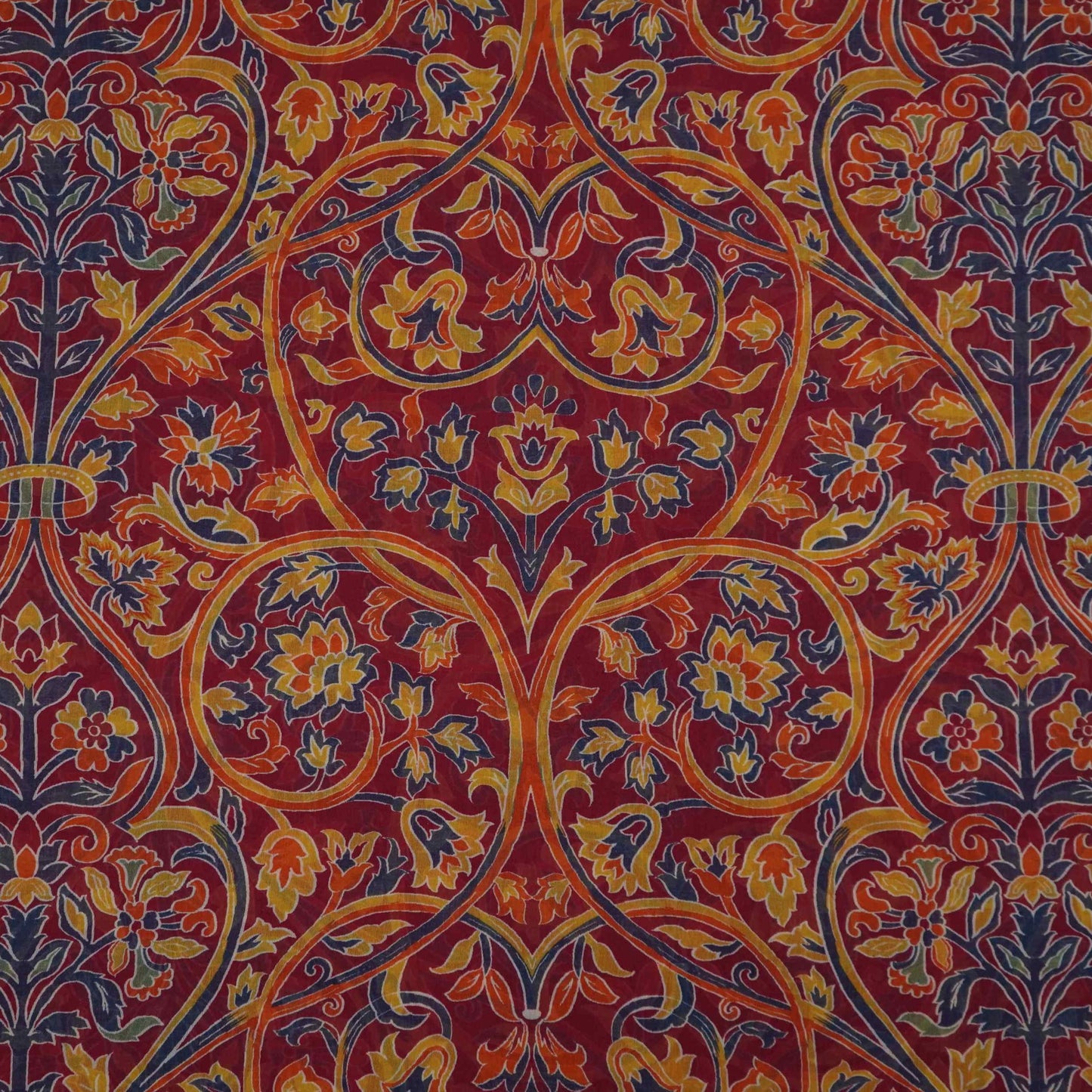 Maroon with Multicolor Kalamkari print Mul Chanderi Fabric VF-31345