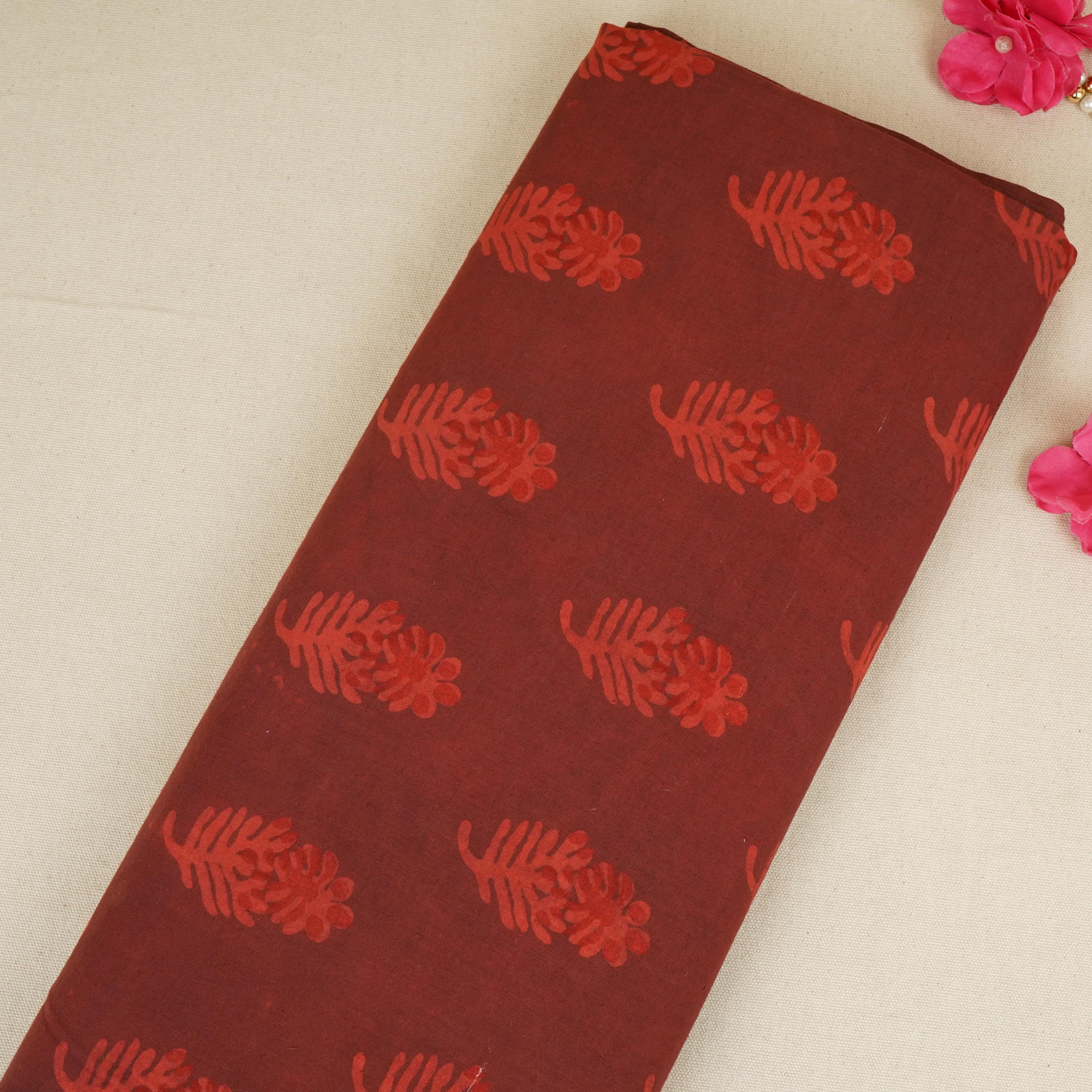 Brick Red Dabu Print Cotton Fabric NC-29651 - TradeUNO